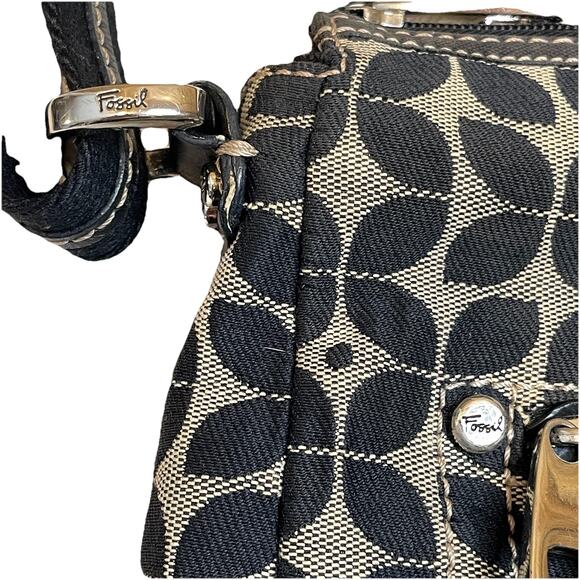 Fossil Black Gray Canvas Crossbody Marlow Pattern Shoulder Bag Classic Design - Picture 8 of 11